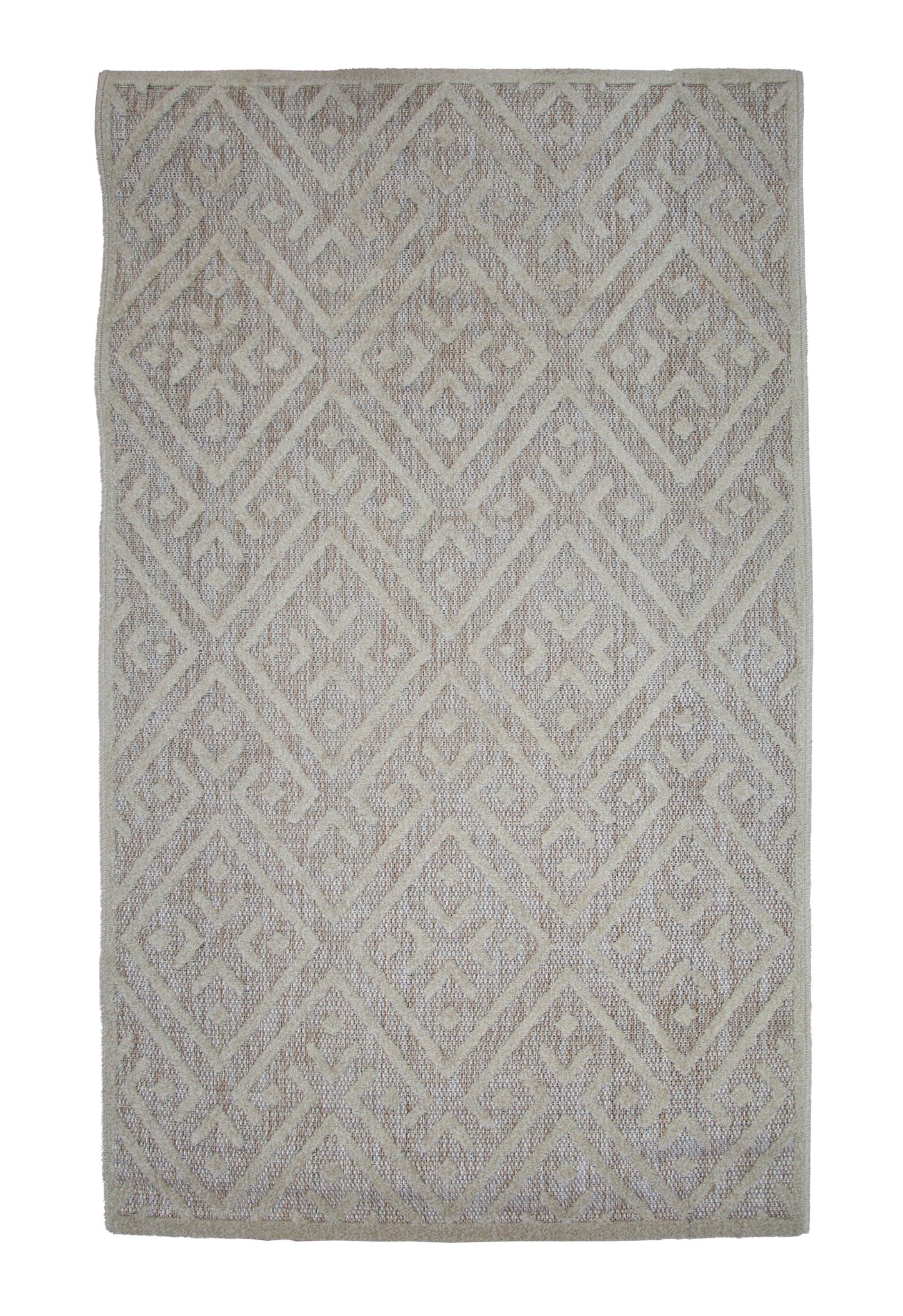 Alfombra De Salón, Alfombra De Habitación Pelo De Yute Motivos Étnicos Blanco Y Beige Escandinavo 150x200cm- Decoración- Mobiliario Doméstico_0