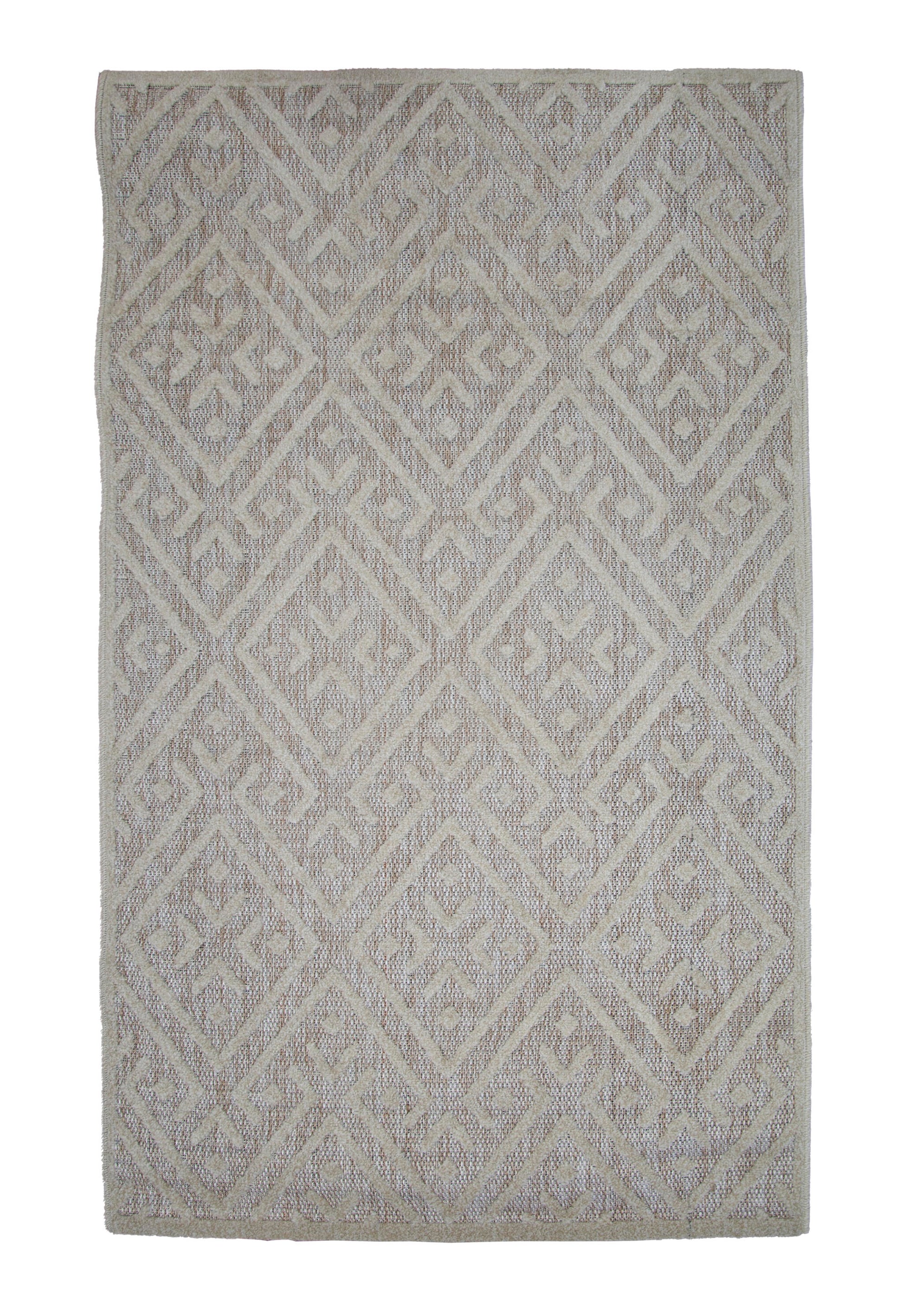 Alfombra De Salón, Alfombra De Habitación Pelo De Yute Motivos Étnicos Blanco Y Beige Escandinavo 150x200cm- Decoración- Mobiliario Doméstico_0