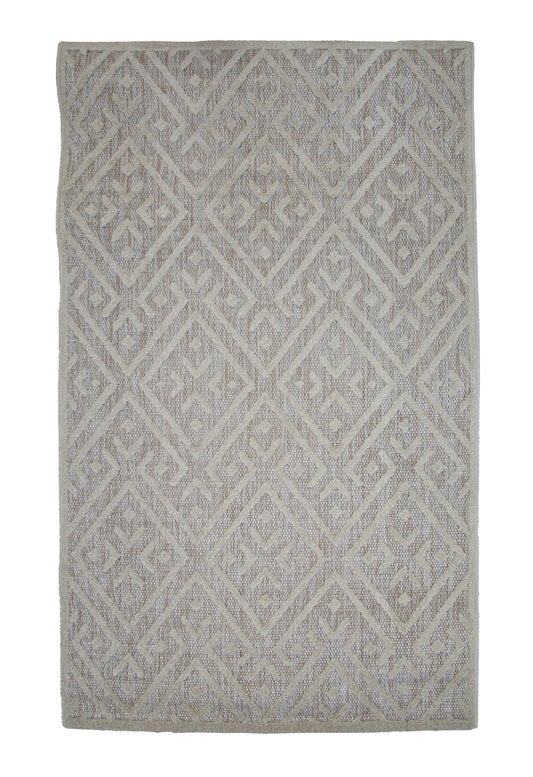 Alfombra De Salón, Alfombra De Habitación Pelo De Yute Motivos Étnicos Blanco Y Beige Escandinavo 150x200cm- Decoración- Mobiliario Doméstico_0