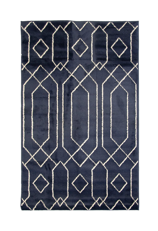 Alfombra De Salón Azul Marino Motivos Geométricos Pelo Suave 100x150cm- Decoración- Mobiliario Doméstico_0