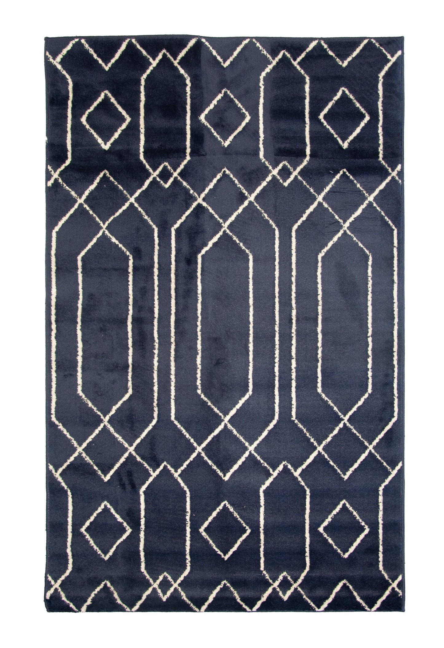 Alfombra De Salón Azul Marino Motivos Geométricos Pelo Suave 150x200cm- Decoración- Mobiliario Del Hogar_0