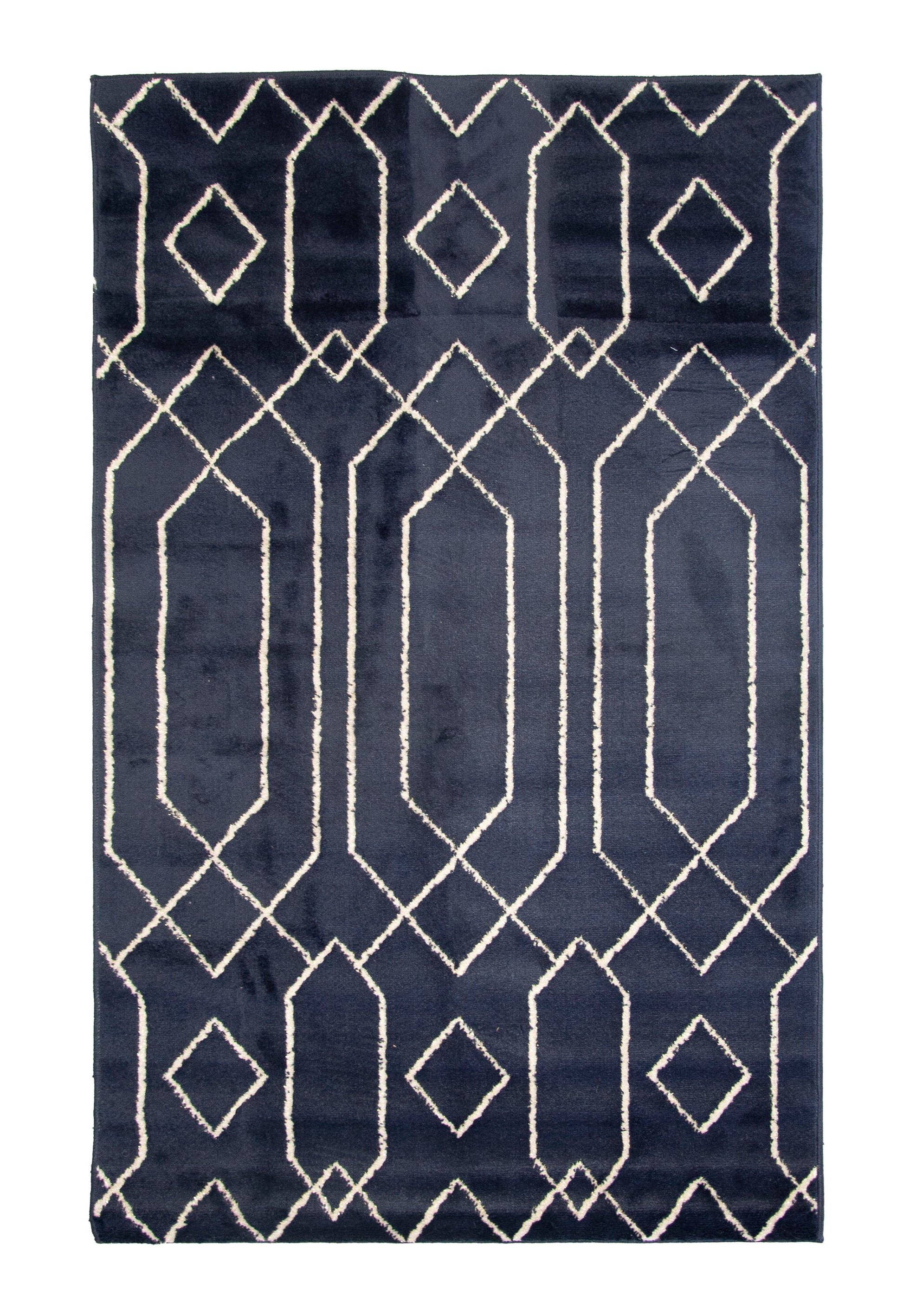 Alfombra De Salón Azul Marino Motivos Geométricos Pelo Suave 150x200cm- Decoración- Mobiliario Del Hogar_0