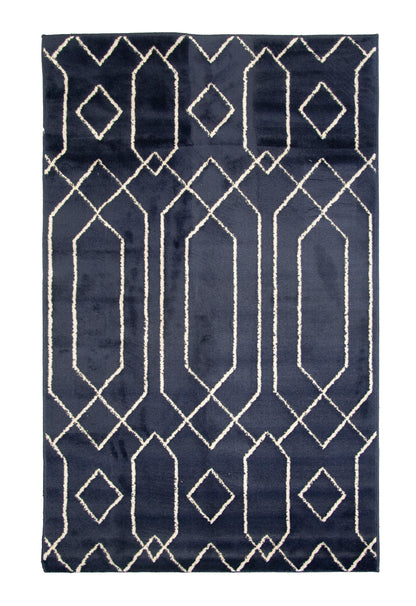 Alfombra De Salón Azul Marino Motivos Geométricos Pelo Suave 150x200cm- Decoración- Mobiliario Del Hogar_0