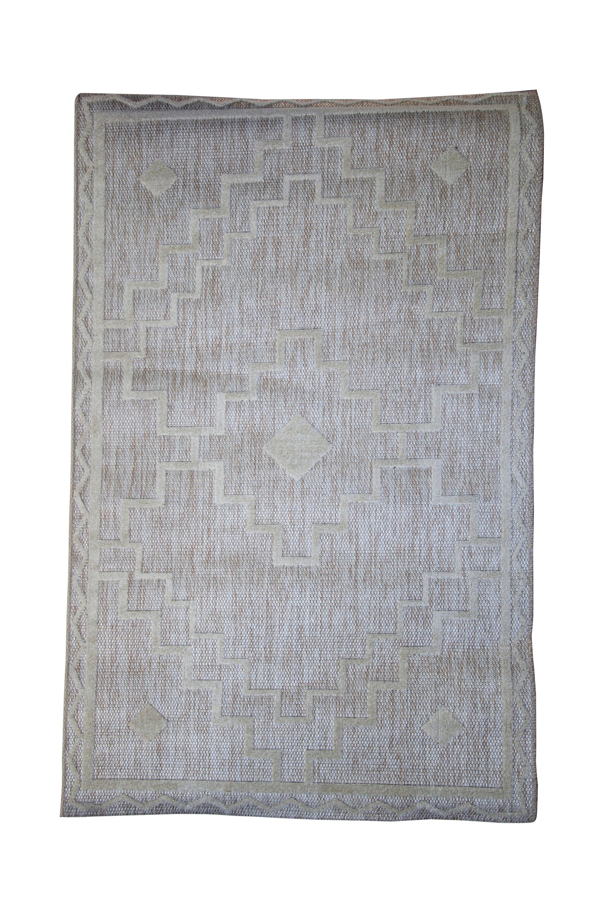 Alfombra De Salón Escandinava Blanca Y Beige Con Efecto Yute - 100x150cm - Decoración - Mobiliario Doméstico_0