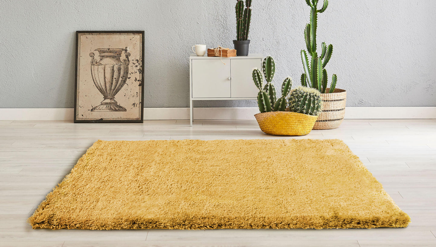 Alfombra De Salón Shaggy Amarillo Mostaza 150x200cm - Decoración - Mobiliario Doméstico_2