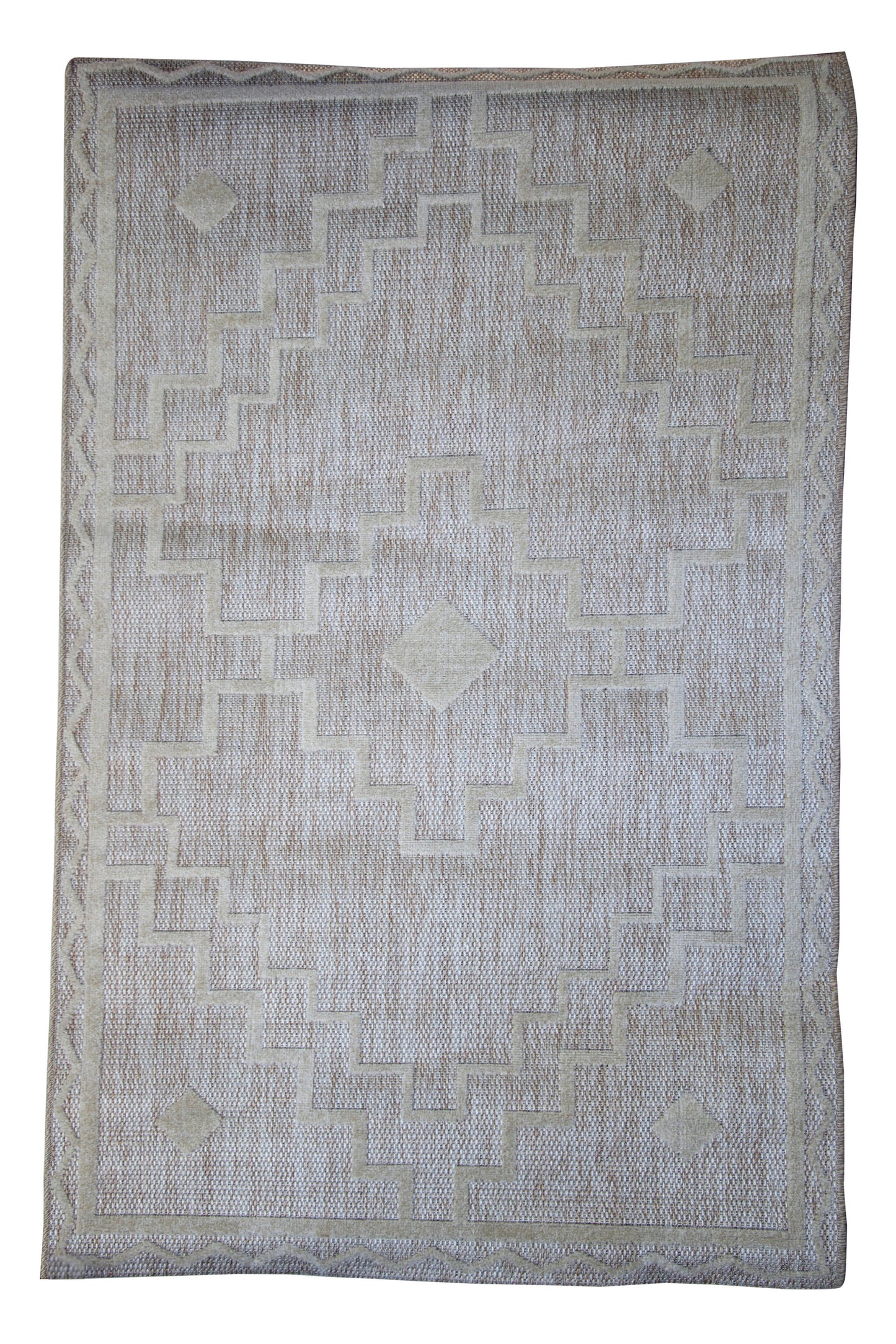 Alfombra De Salón Shaggy Efecto Yute Motivos Étnicos Blanco Y Beige 150x200cm- Decoración- Mobiliario Doméstico_0