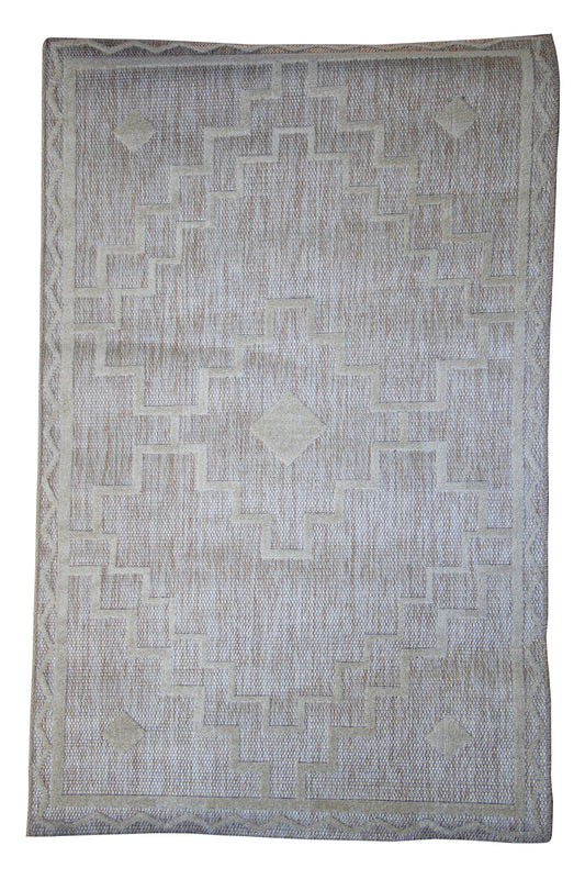 Alfombra De Salón Shaggy Efecto Yute Motivos Étnicos Blanco Y Beige 150x200cm- Decoración- Mobiliario Doméstico_0