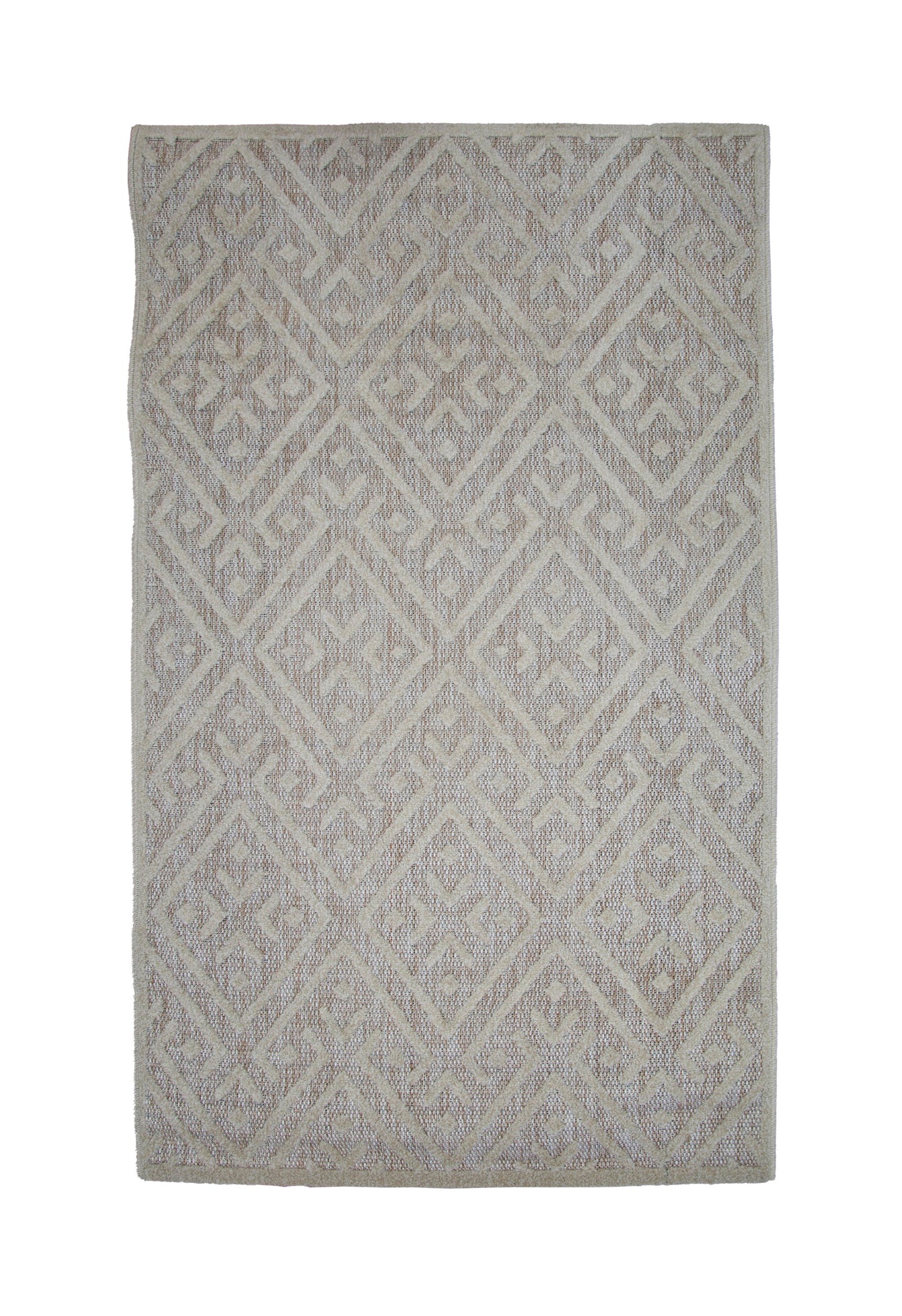 Alfombra Escandinava Para Salón, Habitación Con Pelo De Yute, Motivos Étnicos Blanco Y Beige 100x150cm - Decoración - Mobiliario Doméstico_0