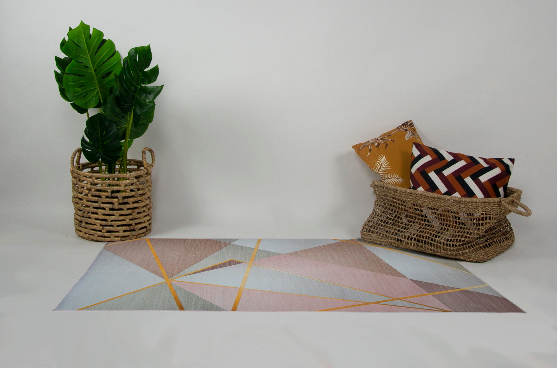 Alfombra Salón, Alfombra Dormitorio Pelo Suave Motivos Geométricos Rosa Oro 80x120cm- Decoración- Mobiliario Hogar_2
