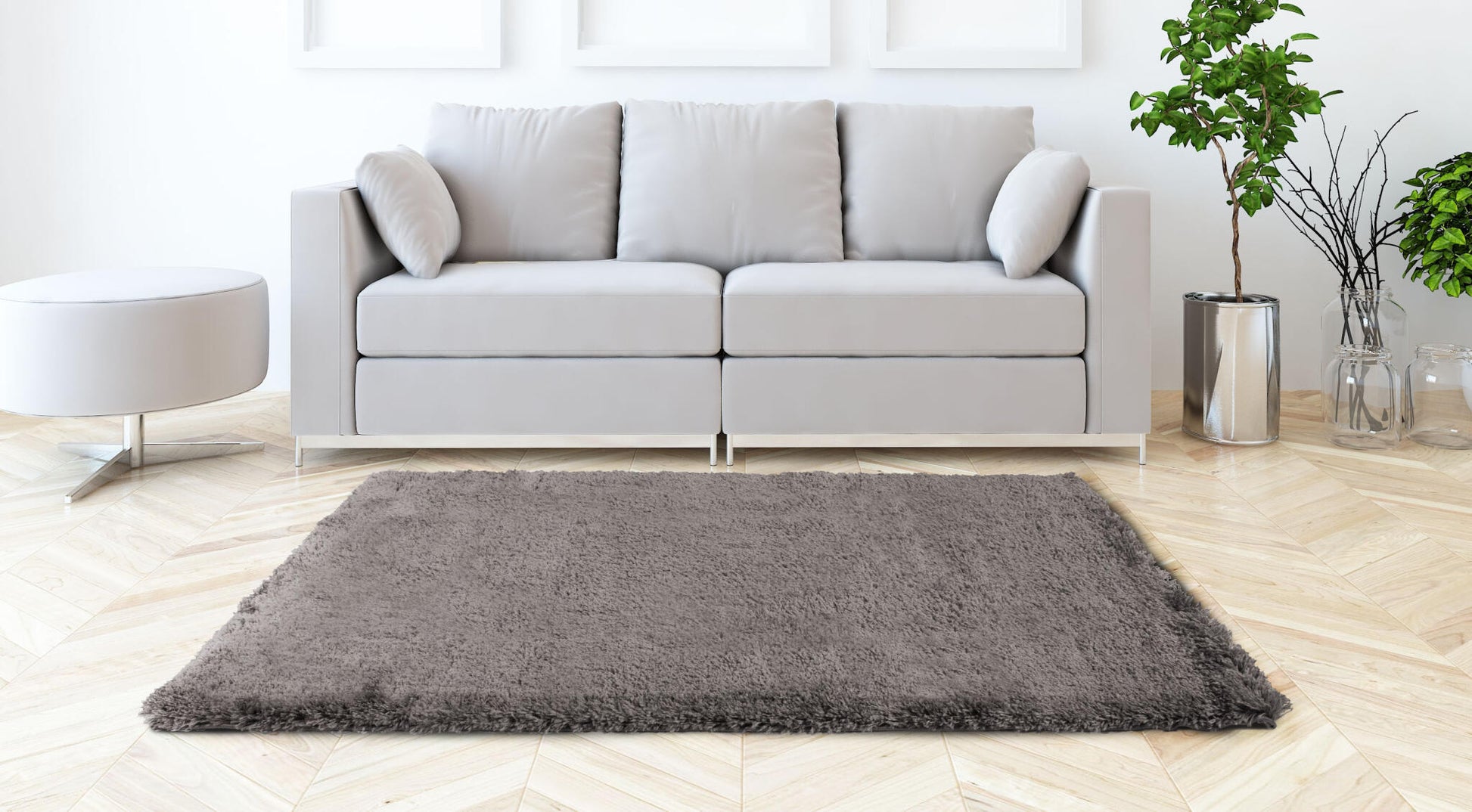 Alfombra Salón, Dormitorio Gris Liso Shaggy Suave Pelo Largo 100x150cm- Decoración- Mobiliario Del Hogar_2