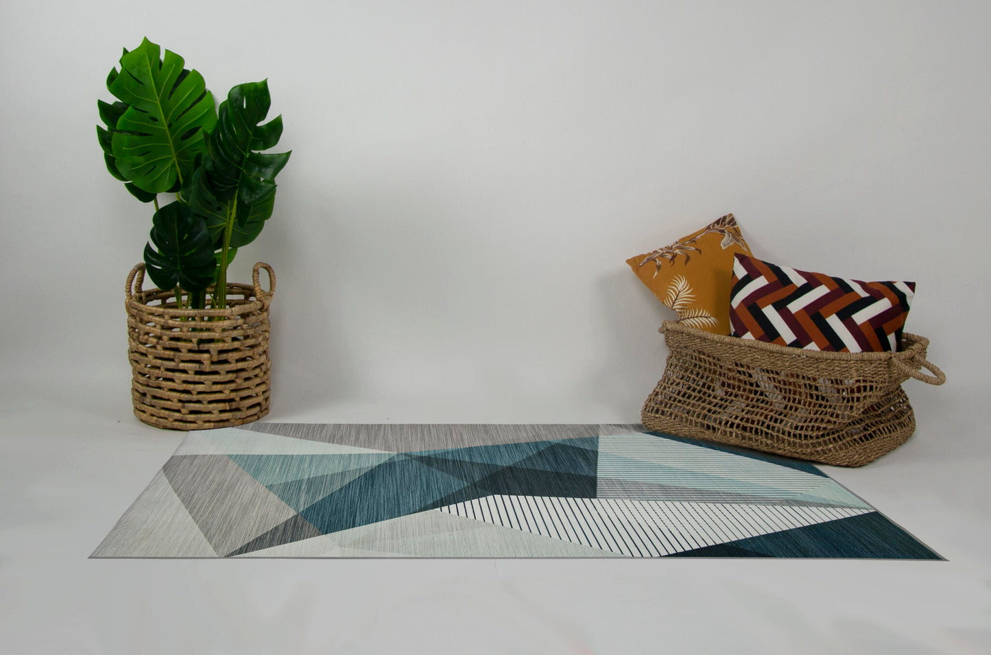 Alfombra Salón, Dormitorio Rayas Azul Terciopelo Pelo Suave Patrones Geométricos 80x120cm- Decoración- Mobiliario Hogar_2
