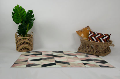 Alfombra Salón, Dormitorios Terciopelo Pelo Suave Motivos Geométricos Rosa Gris Blanco Negro 80x120cm- Decoración- Mobiliario Hogar_2