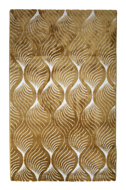 Alfombra Salón Pelo Suave Motivos Geométricos Oro Amarillo Ocre Blanco 150x200cm- Decoración- Mobiliario Doméstico_0