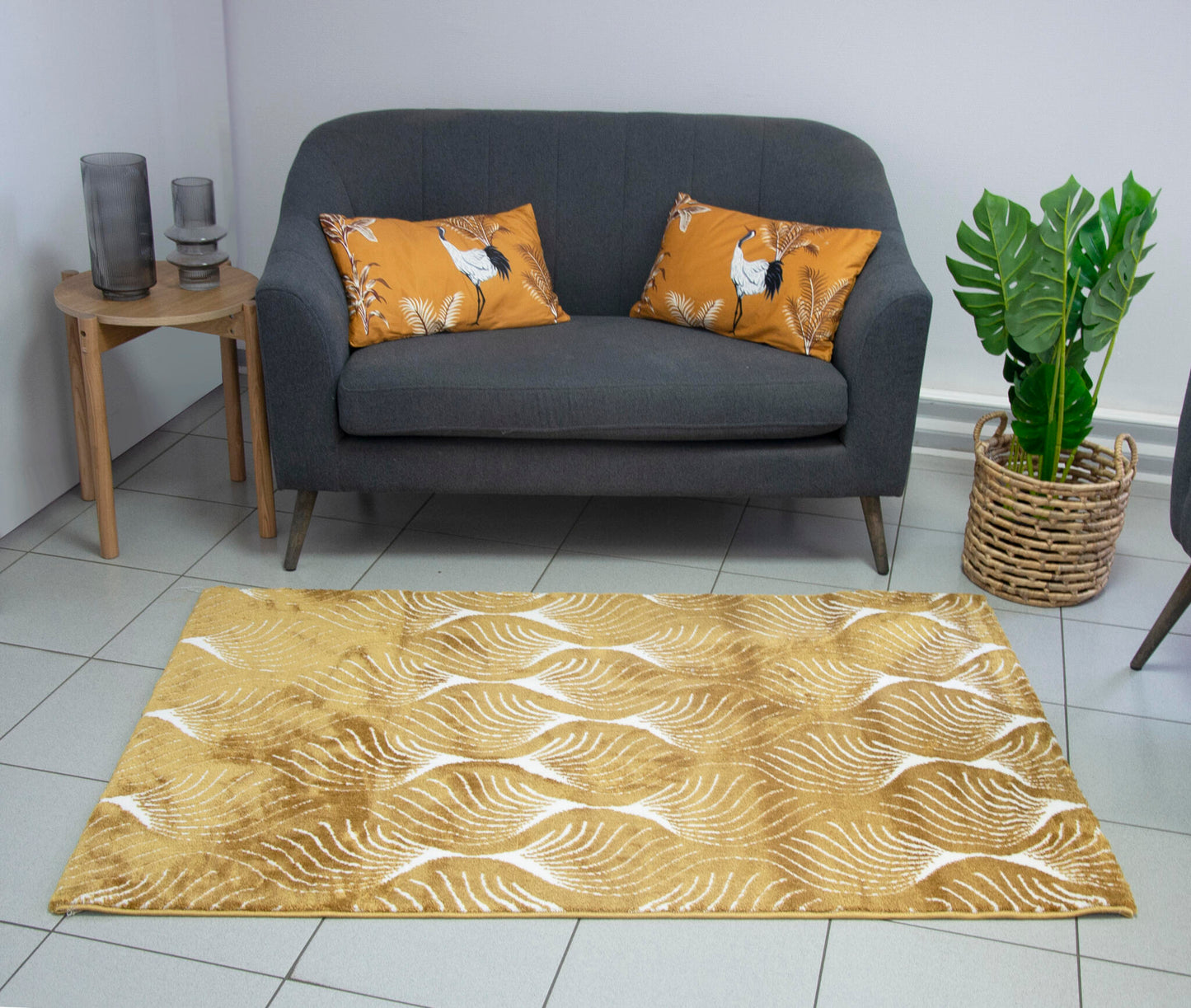 Alfombra Salón Pelo Suave Motivos Geométricos Oro Amarillo Ocre Blanco 150x200cm- Decoración- Mobiliario Doméstico_2