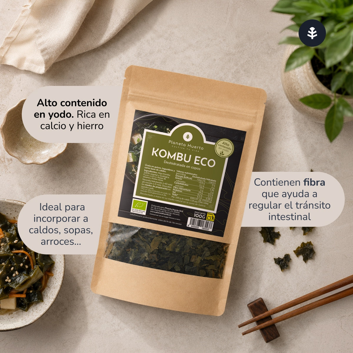 Alga Kombu copos ECO Planeta Huerto 100 g