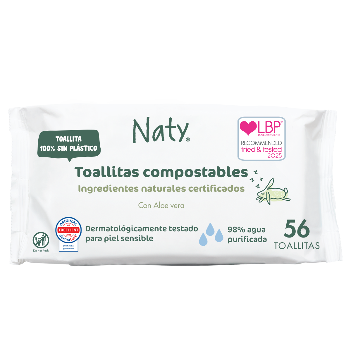 Toallitas con Aloe Vera Naty 56 uds