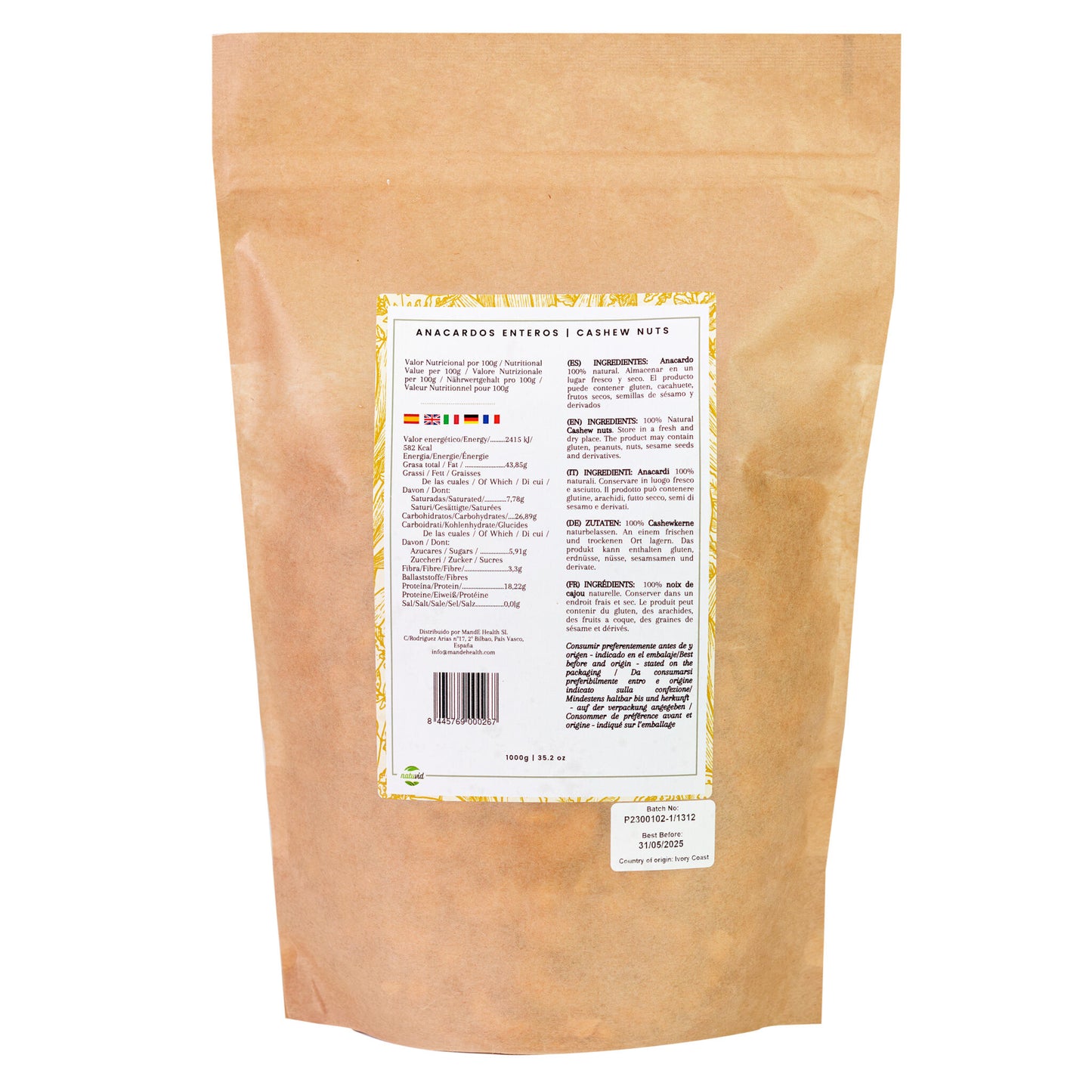 Anacardos Crudos Naturales Natuvid | 1 kg | PREMIUM | Sin tostar y sin sal | 100 % Naturales | Origen Africano | Vegano_1
