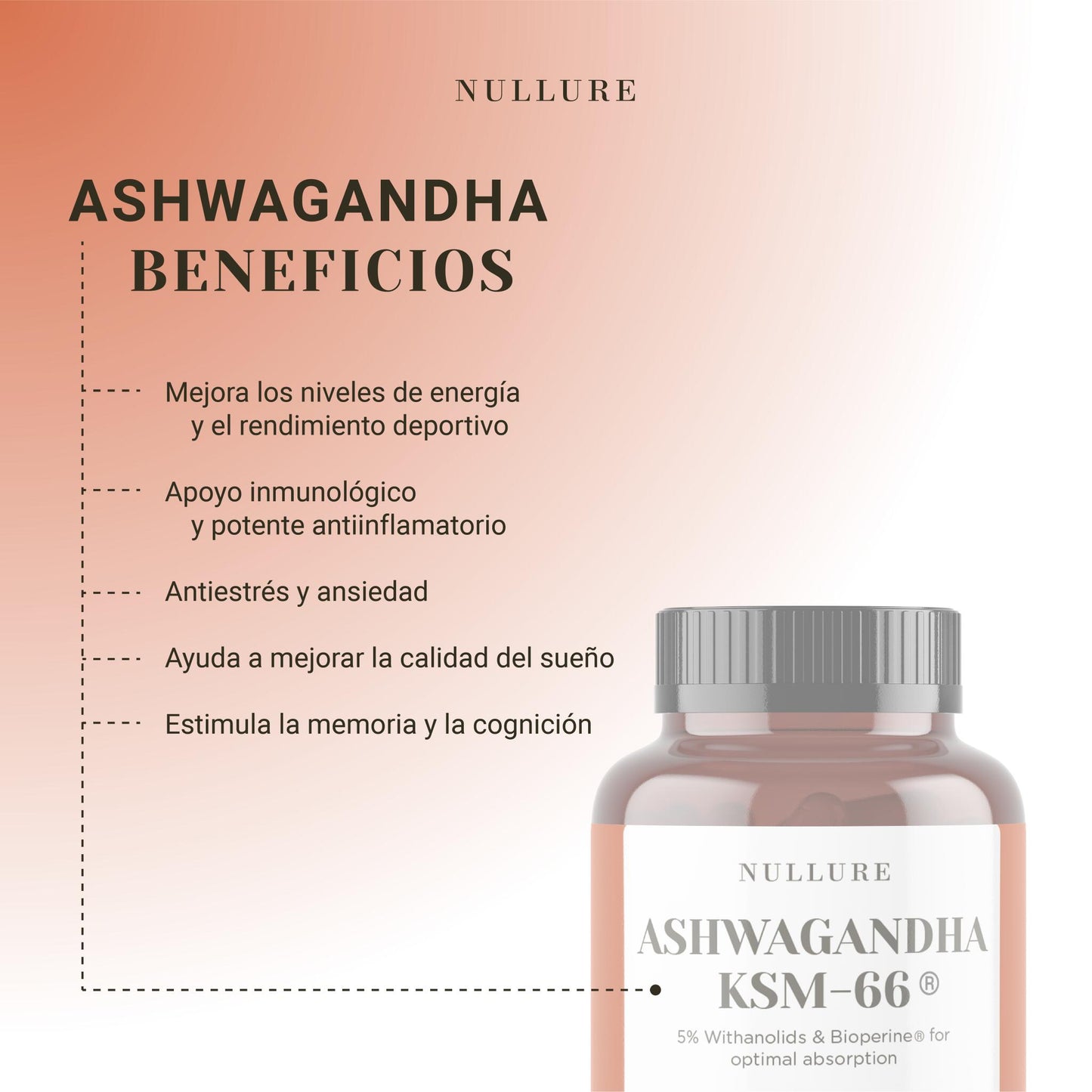 Ashwagandha orgánica ksm-66 + bioperine nullure – antiestrés, energía y equilibrio emocional (120 cápsulas)_1