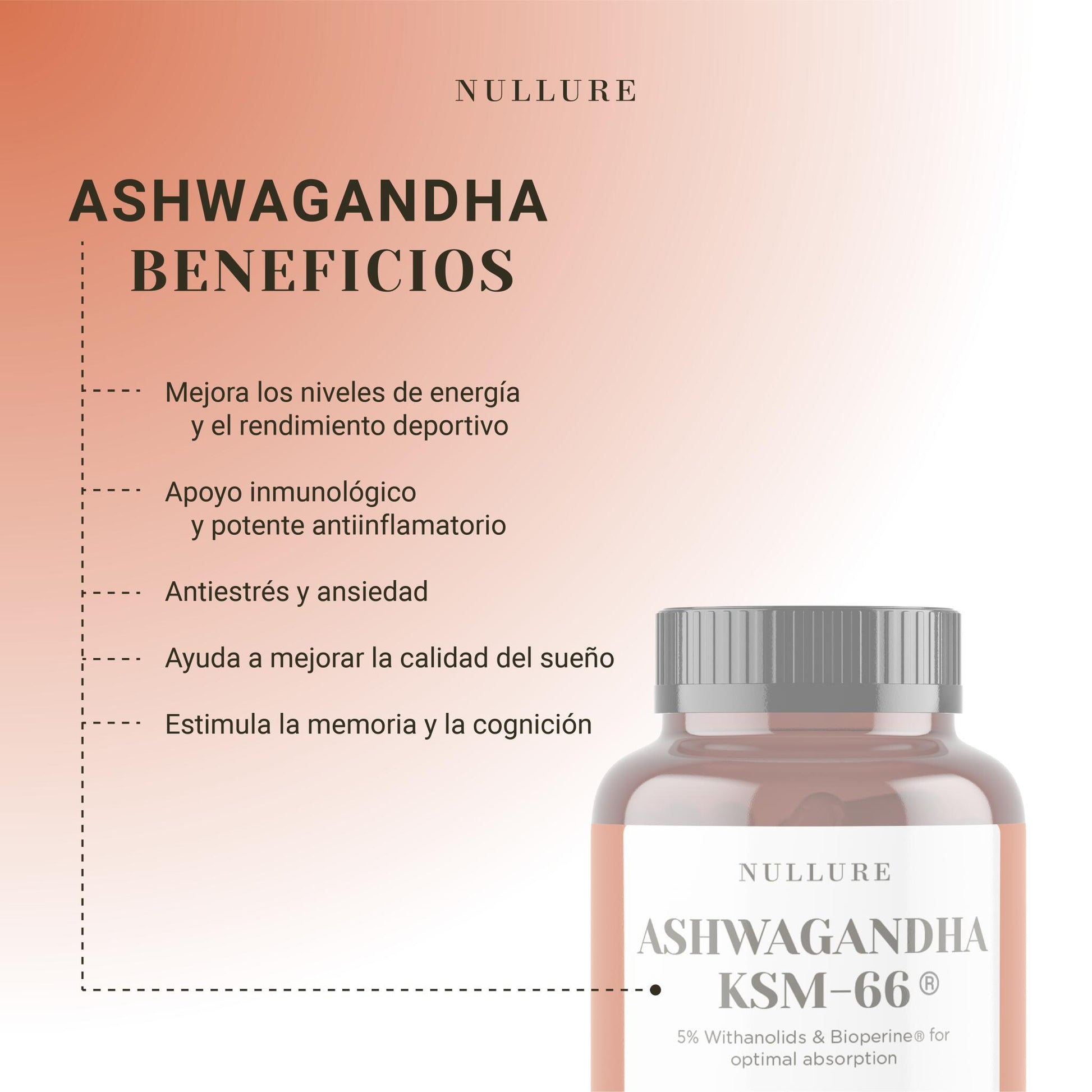Ashwagandha orgánica ksm-66 + bioperine nullure – antiestrés, energía y equilibrio emocional (120 cápsulas)_1