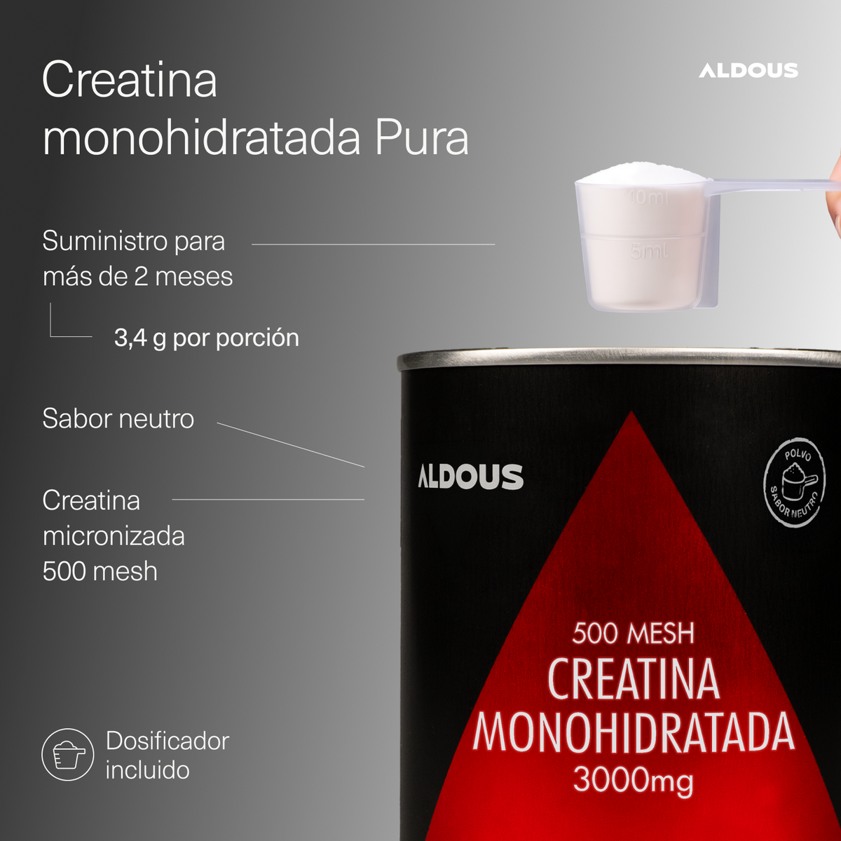 Creatina Monohidratada en Polvo 500 Mesh 250 g Aldous Bio