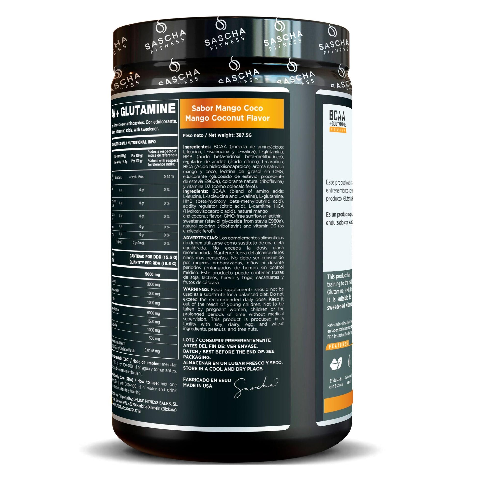 Bcaa + Glutamina Sabor Mango Coco - Sascha Fitness España_1