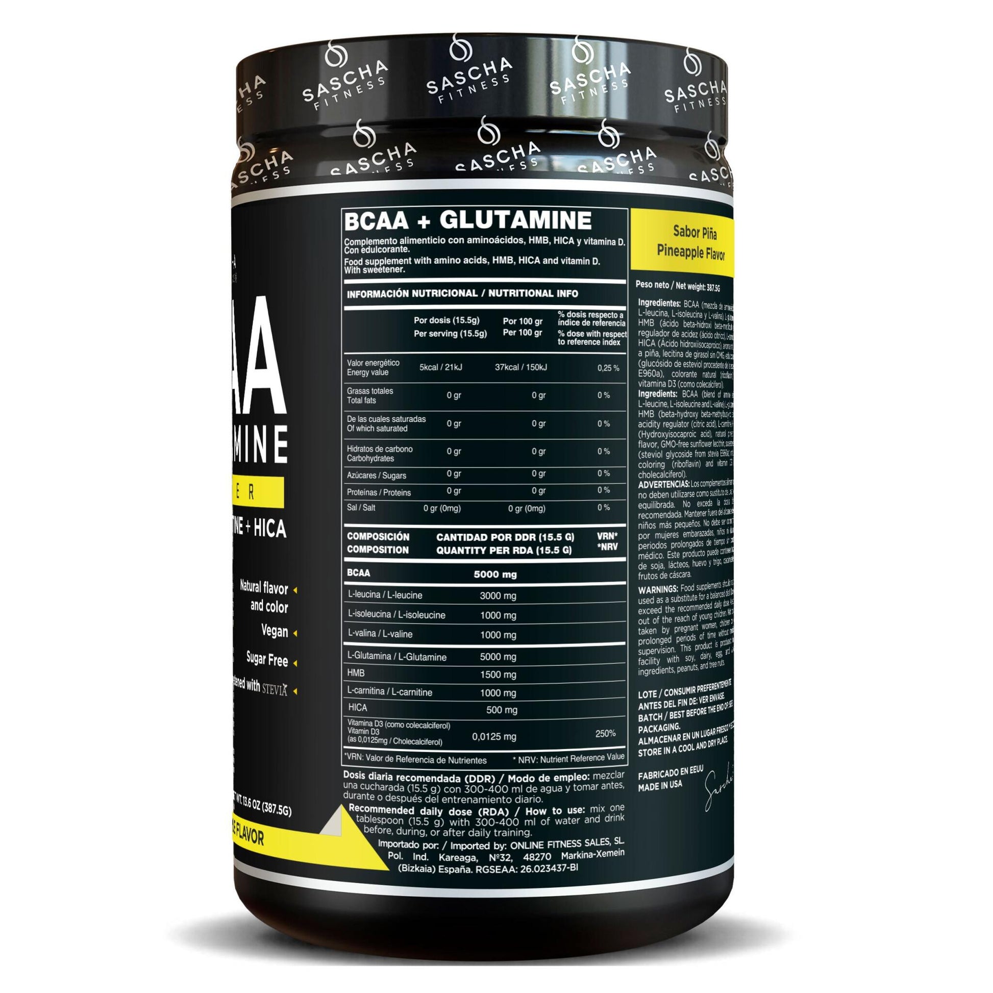 Bcaa + Glutamina Sabor Piña - Sascha Fitness España_1