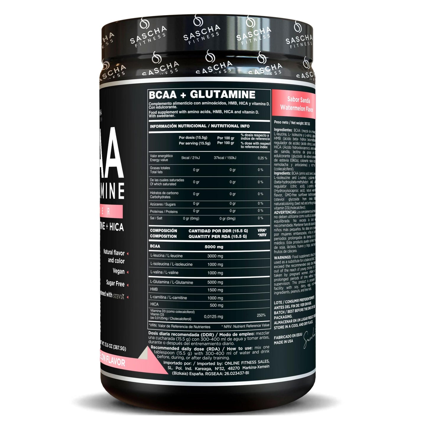 Bcaa + Glutamina Sabor Sandía - Sascha Fitness España_1
