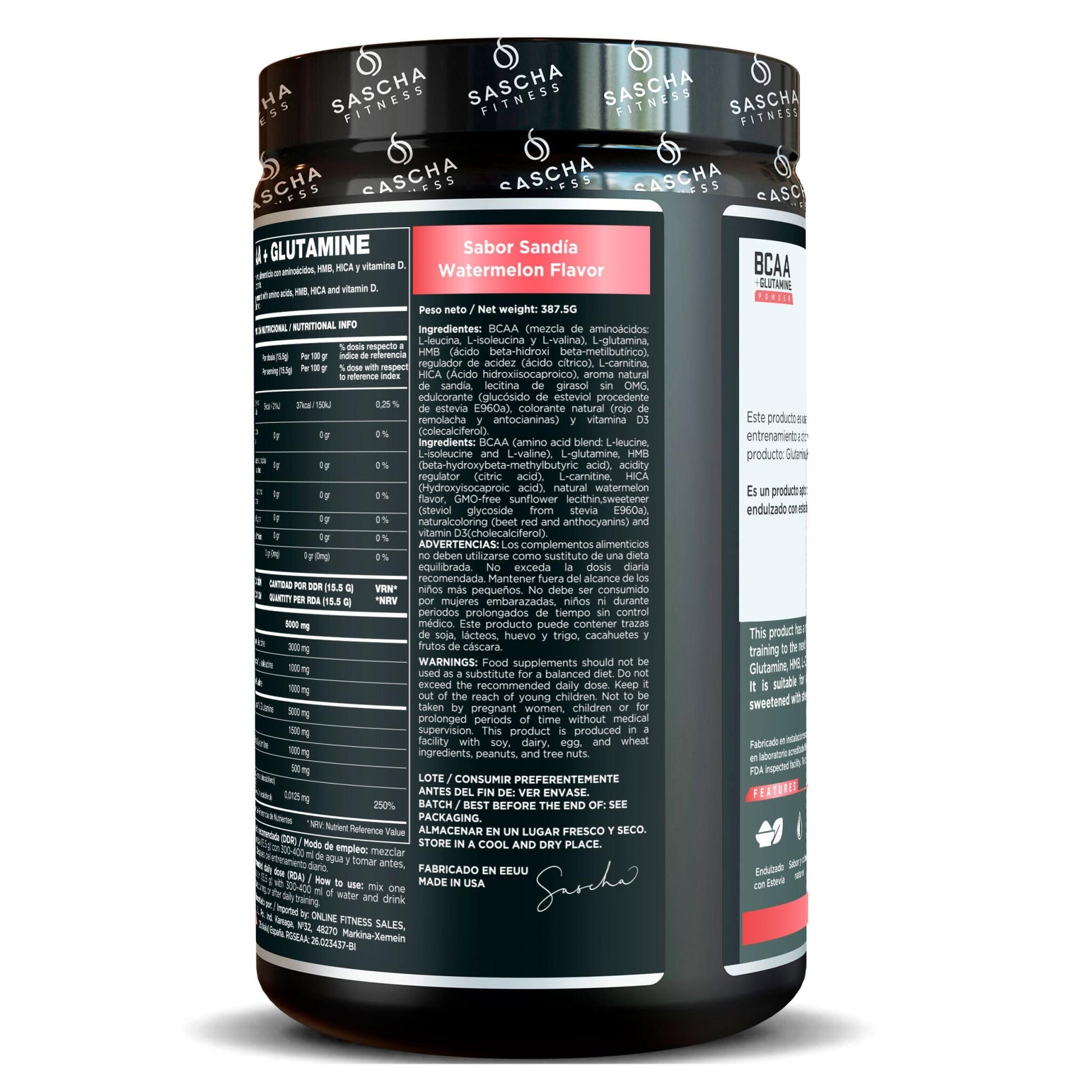 Bcaa + Glutamina Sabor Sandía - Sascha Fitness España_3