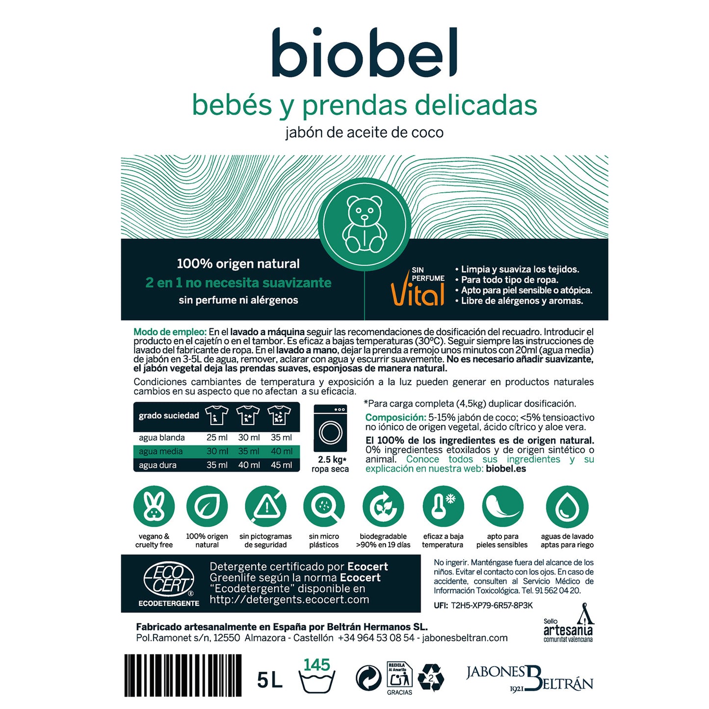 Jabón ropa de bebés y pieles sensibles Biobel 5 L