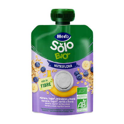 Bolsita Pouch Nutriflora Plátano, Arándanos, Yogur y Avena 100 g Hero Solo
