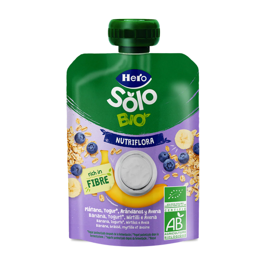 Bolsita Pouch Nutriflora Plátano, Arándanos, Yogur y Avena 100 g Hero Solo