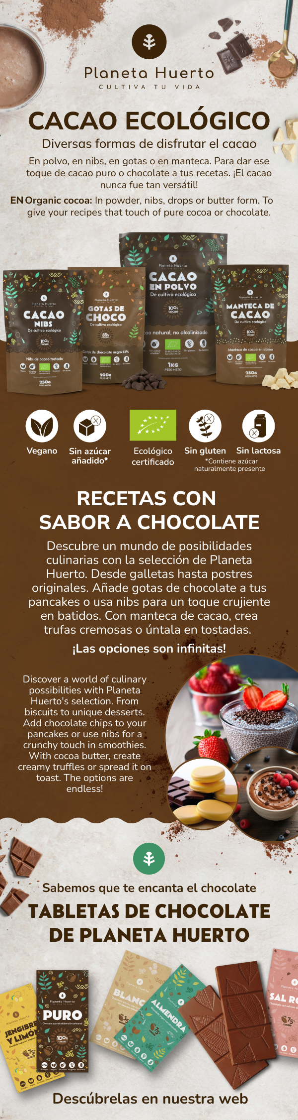 Manteca de cacao pura en trozos ECO Planeta Huerto 250 g