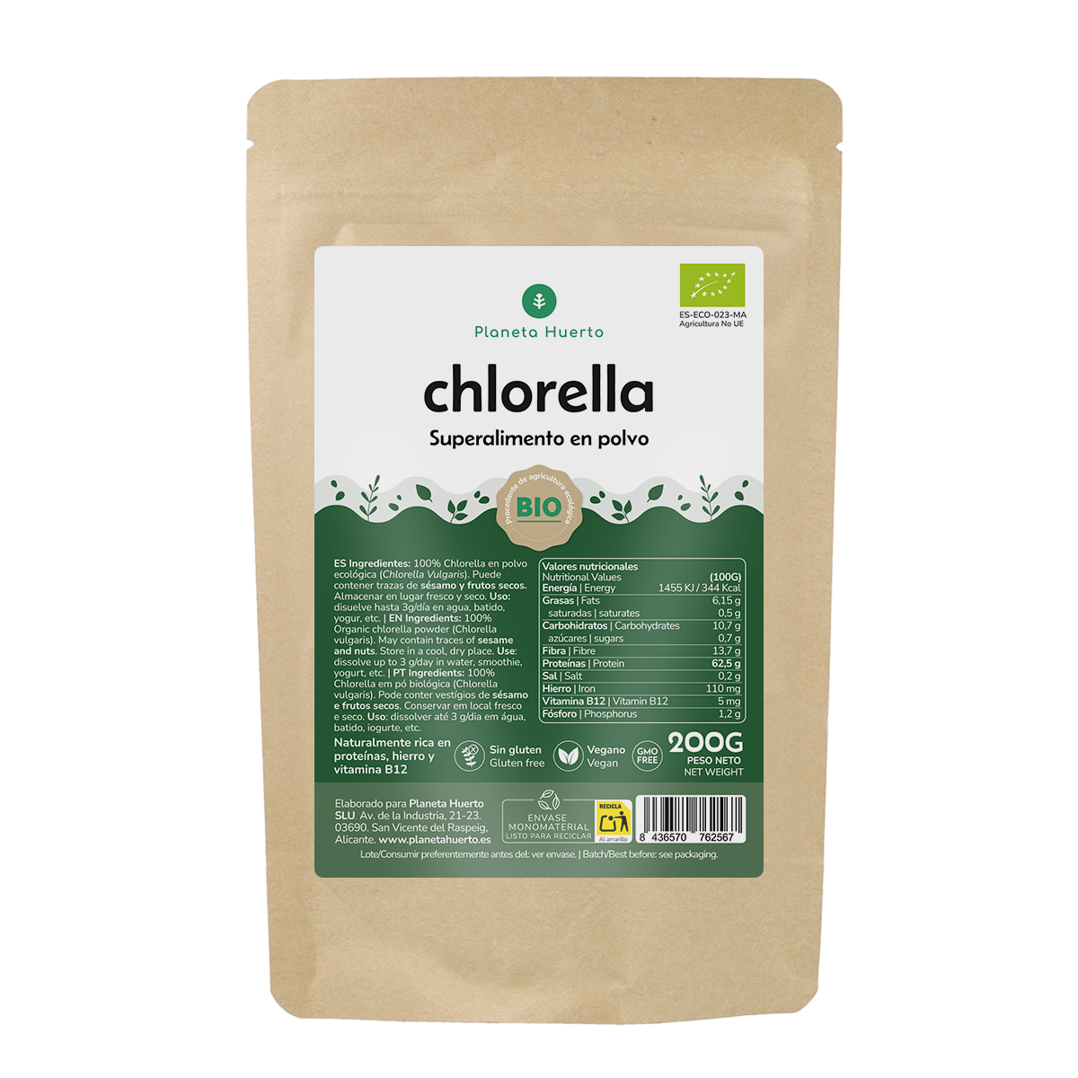 Alga Chlorella en polvo ECO Planeta Huerto 200 g