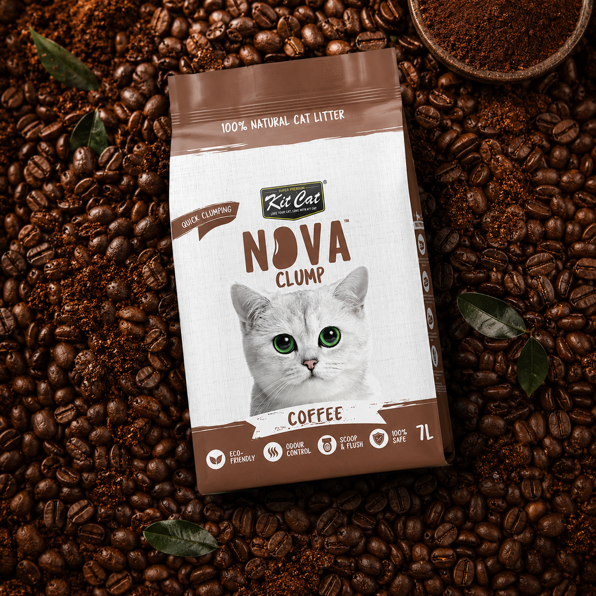 Kit Cat Arena Eco Nova Clump - Coffee 7 L Arena para gatos - Aroma Discreto Café