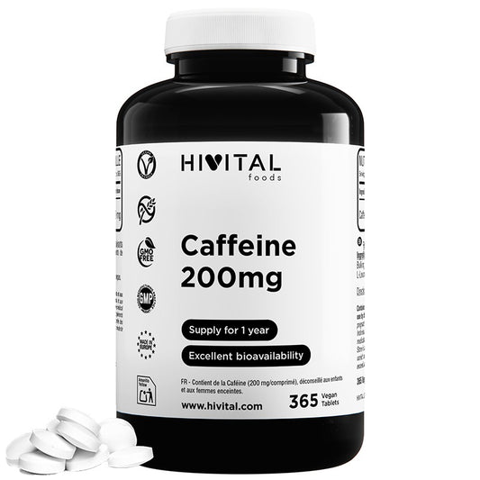 Cafeína Anhidra Pura 200 mg 365 comprimidos veganos