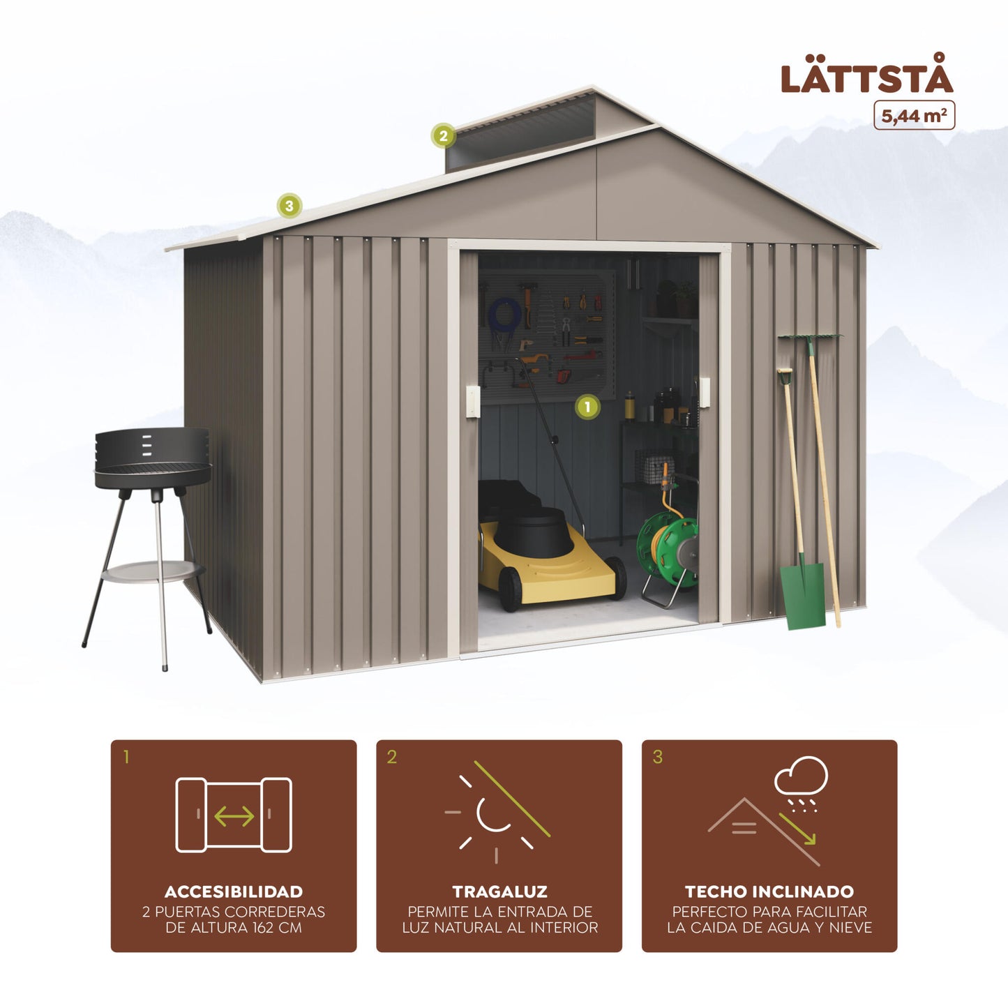Caseta Metal Lattsta 5,44m2 - 10 Años De Garantía - 282x192x222cm. Cobertizo Jardin_2