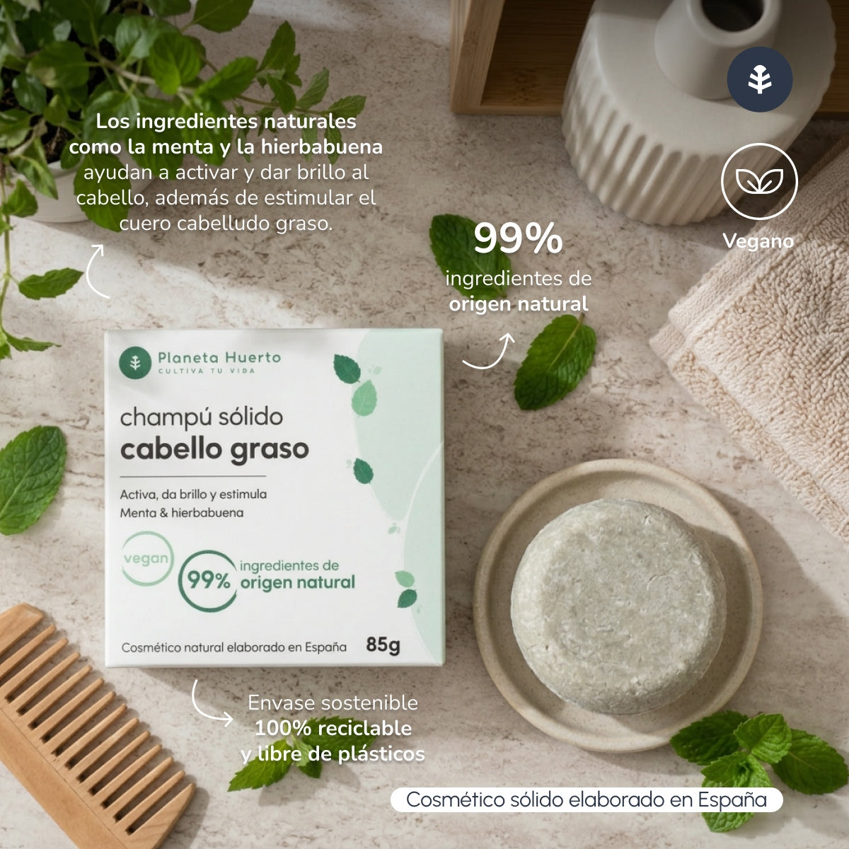 Champú sólido antigrasa Menta Planeta Huerto 85 gr
