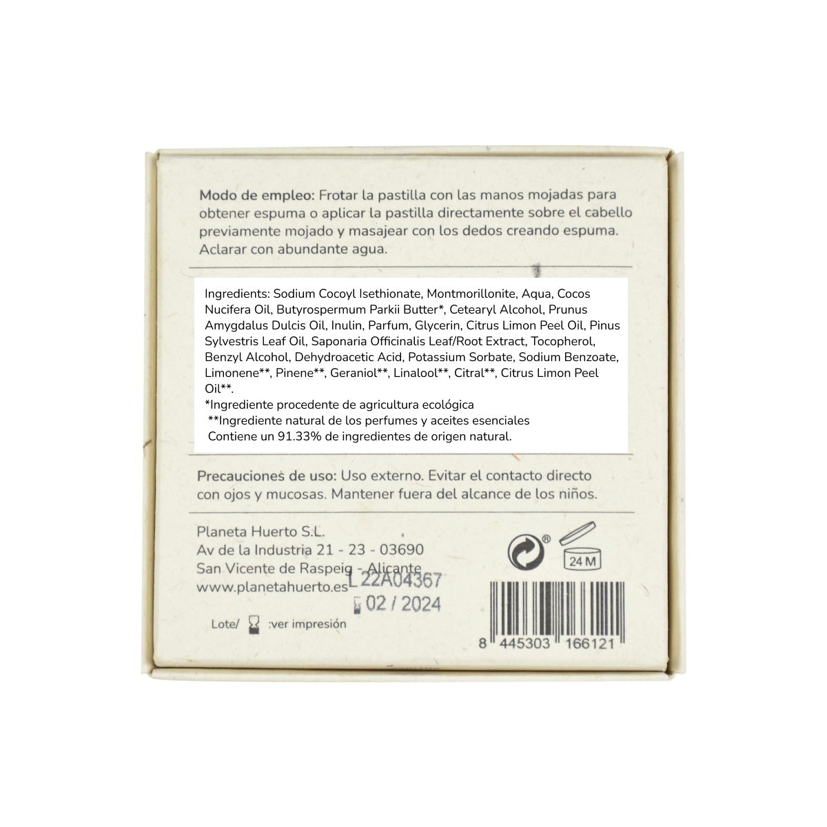Champú sólido reparador coco y almendra Planeta Huerto 85 g