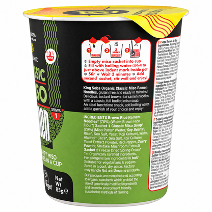 Vaso De Sopa Ramen De Miso Con Chili Sin Gluten Bio KING SOBA 85 g