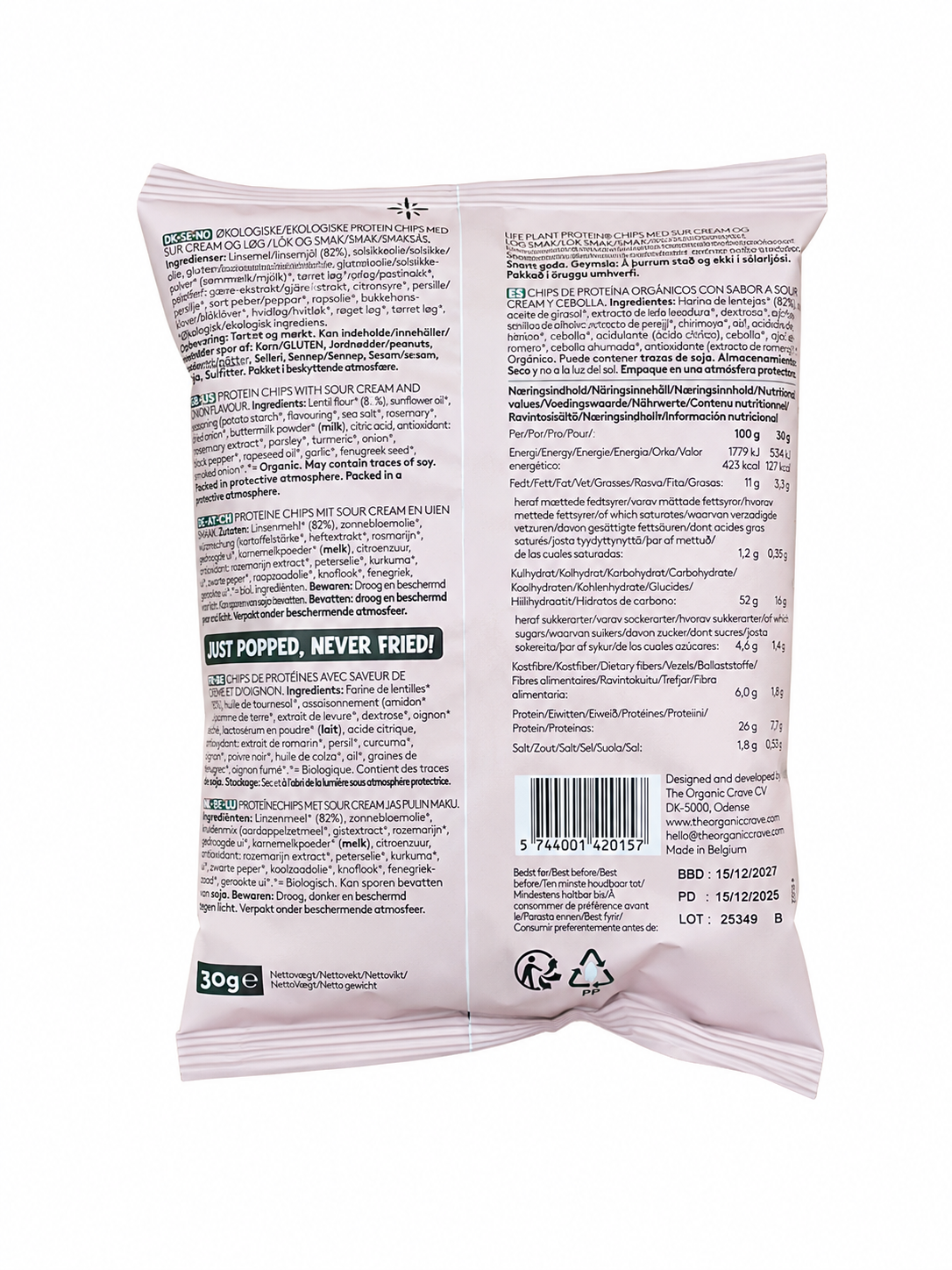 Chips Proteicos de Lentejas Sour Cream Onion Taste The Organic Crave 30gr