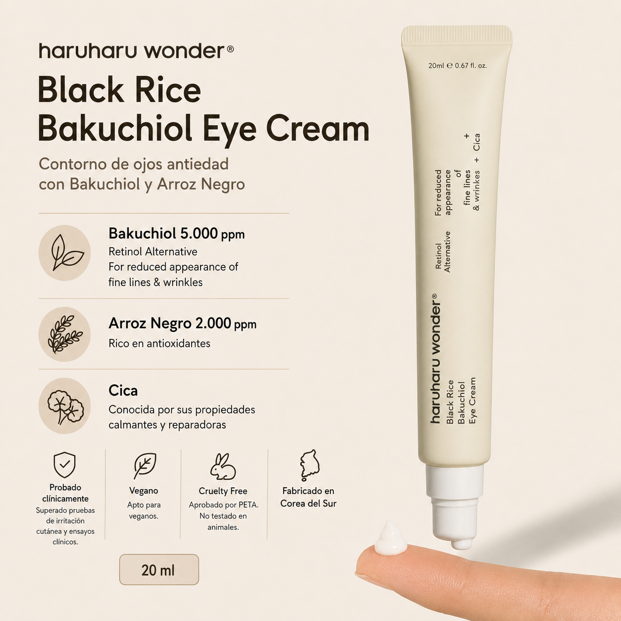 Contorno de ojos Black Rice Bakuchiol Eye Cream haruharu wonder 20 ml