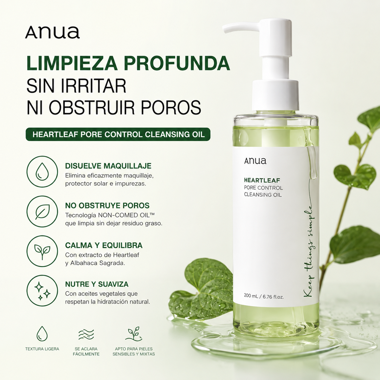 Desmaquillante Facial Heartleaf Pore Control Cleansing Oil Anua 200 ml