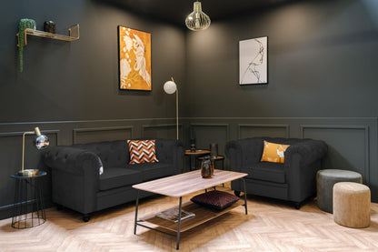 Chesterfield Terciopelo Gris 2 Plazas Vintage 158x82x72cm- Sofá Recto_5