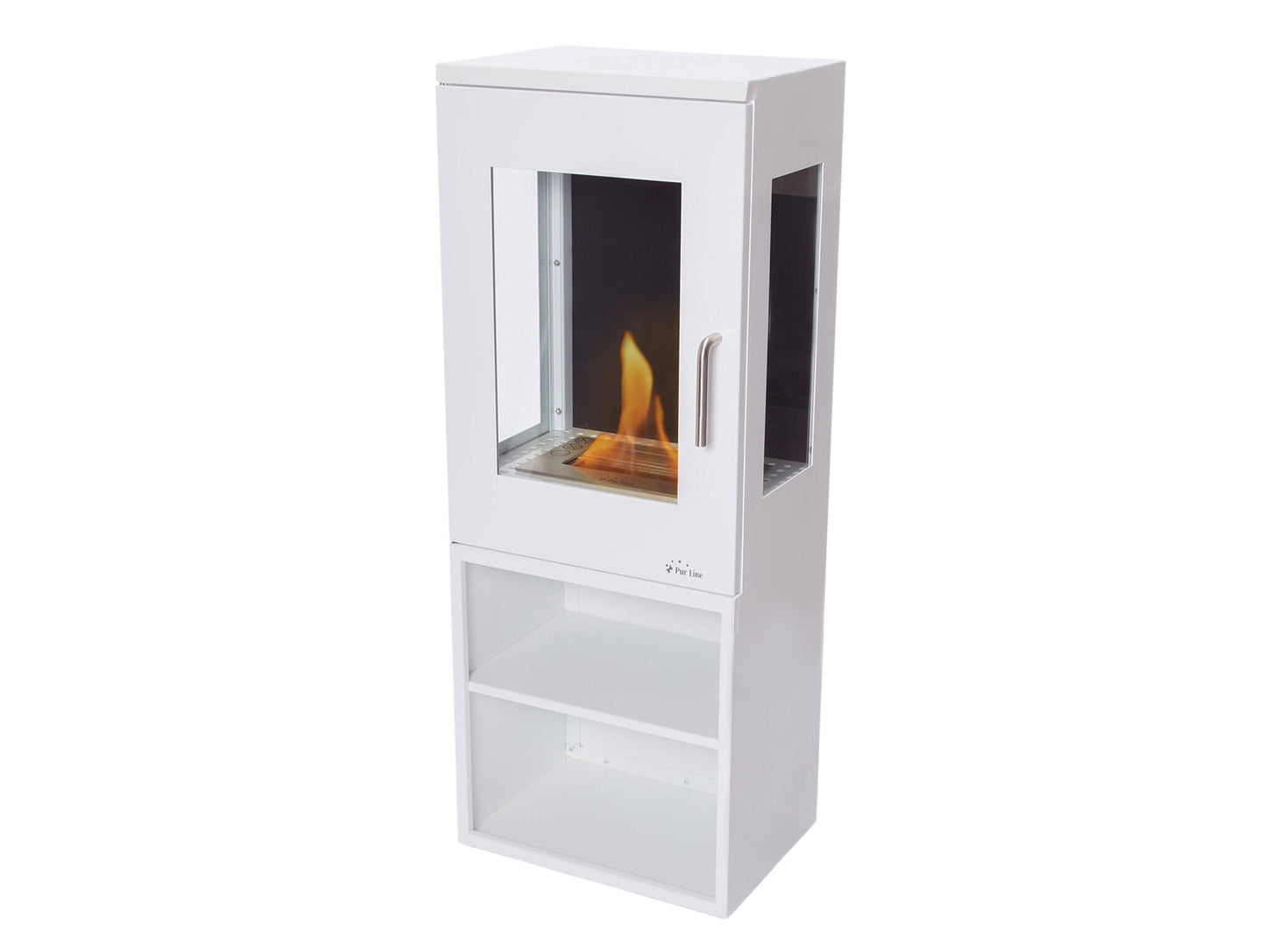 Chimenea De Etanol De Suelo En Acero Blanco Con Hueco Para Almacenaje Hydros Purline_0