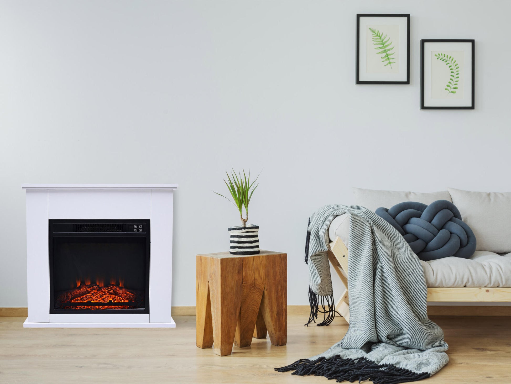 Chimenea Eléctrica De Suelo 2kw En Acero Lacado Blanco Con Mando A Distancia Che-610 Purline_4