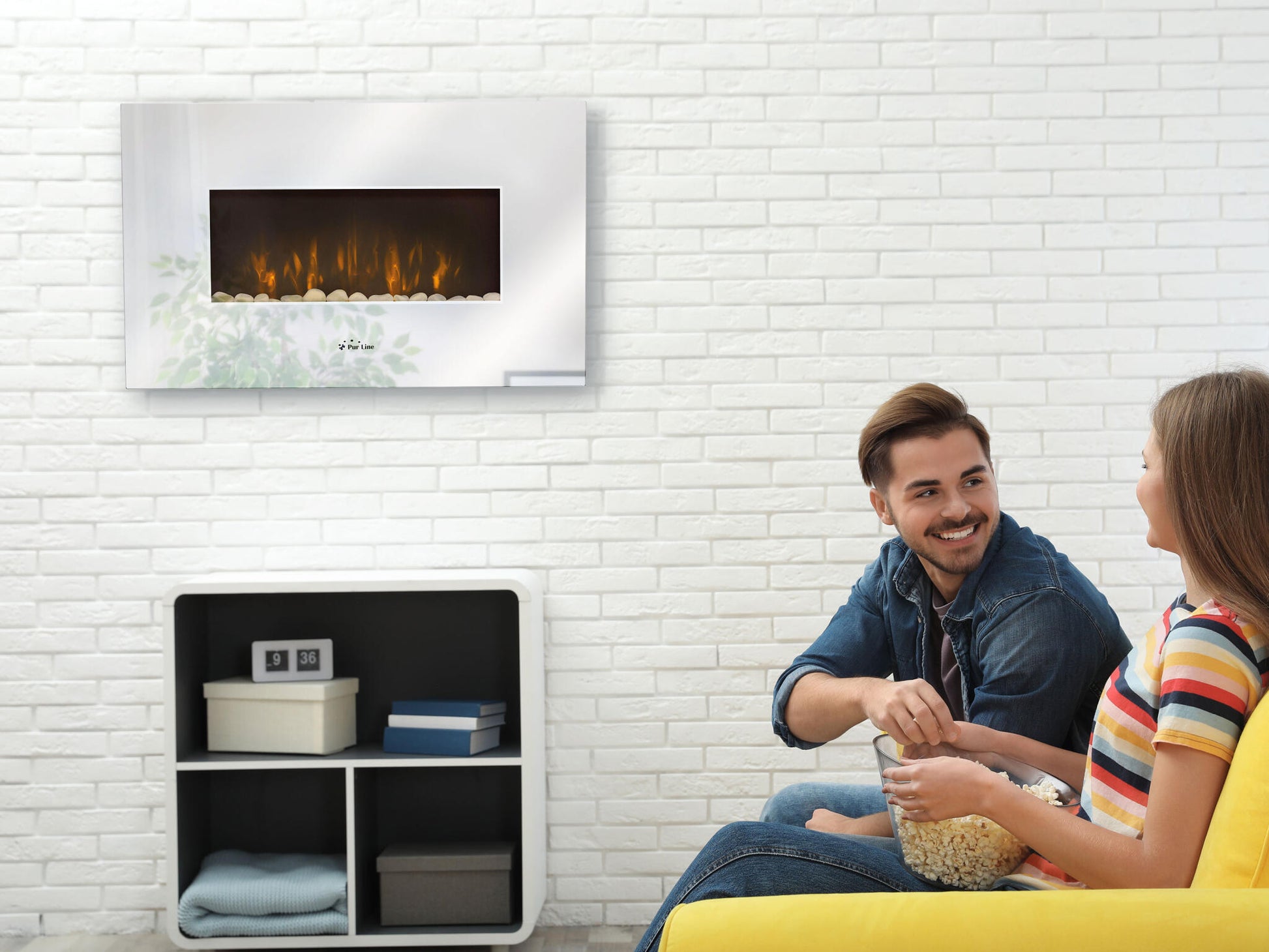 Chimenea Eléctrica Mural 2kw En Cristal Templado Con Efecto Espejo Che-450 Purline_2