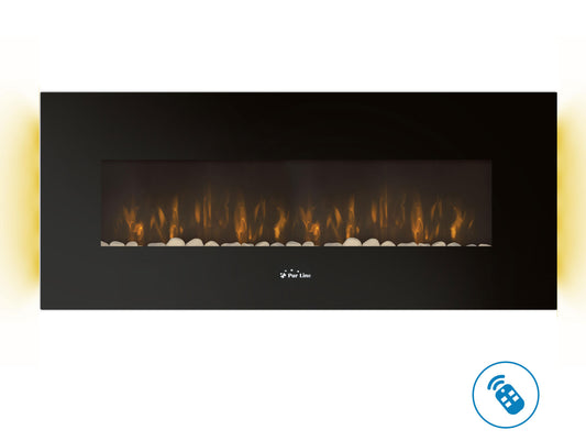 Chimenea Eléctrica Mural 2kw Panorámica En Cristal Templado Negro Con Mando A Distancia Che-500 Purline_0