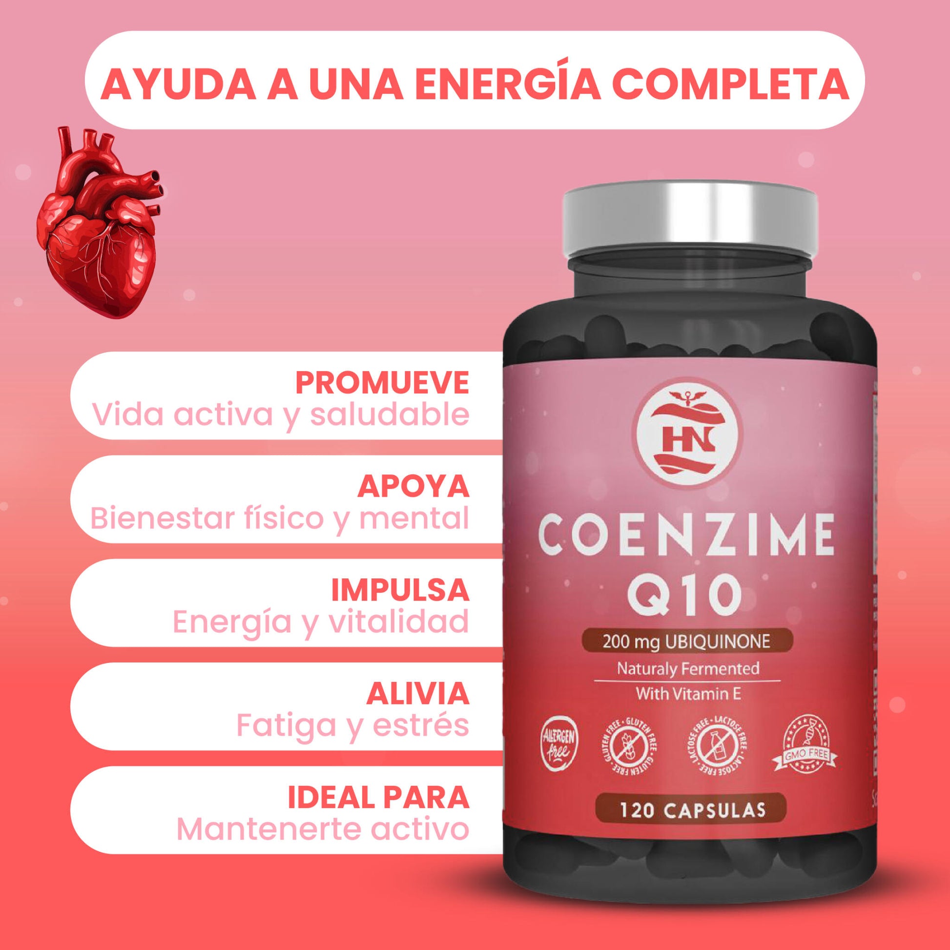 Coenzima Q10 200mg - 120 Caps - Mejora La Energía, Salud Cardiovascular Y Aumenta La Función Muscular_1