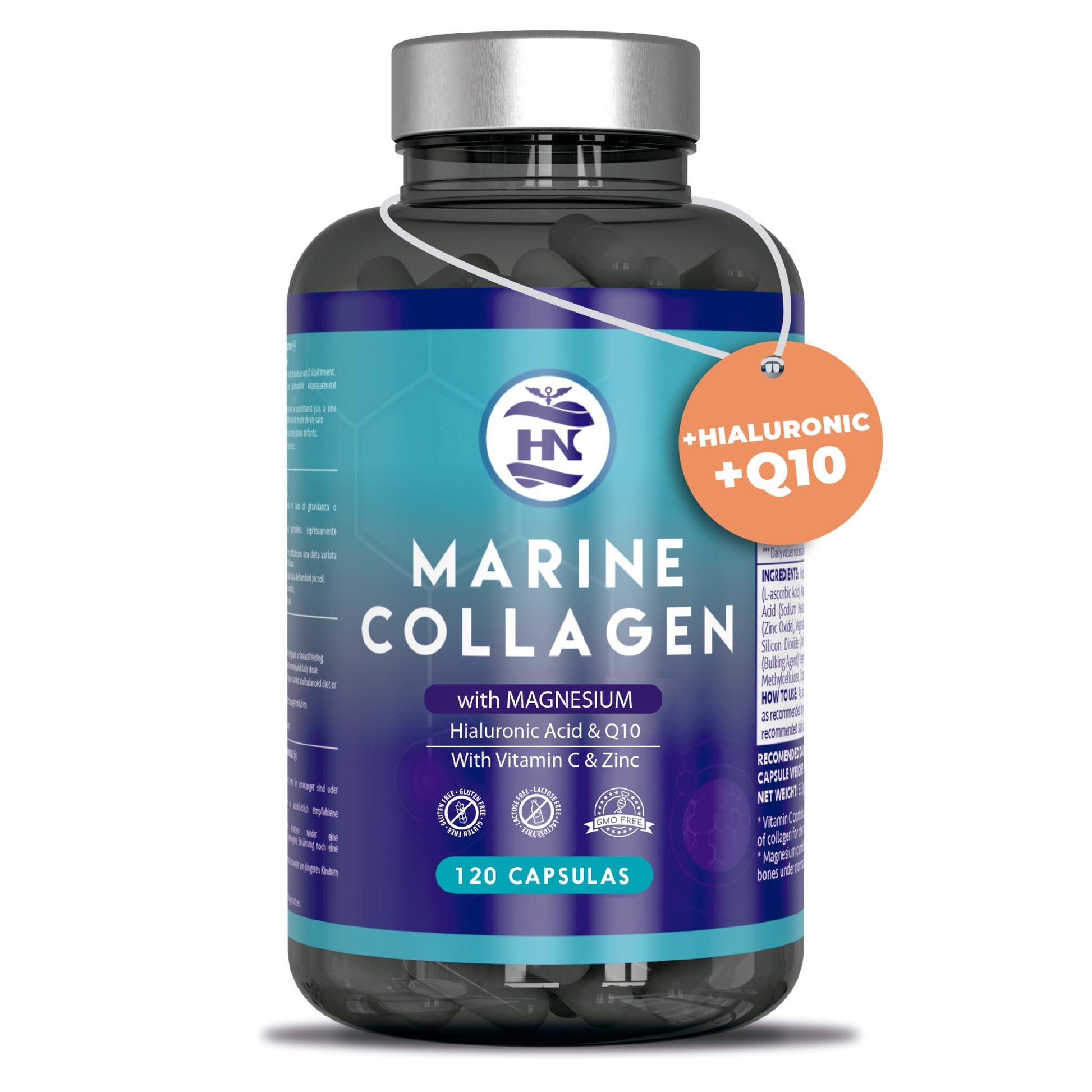 Colageno Marino Con Acido Hialuronico Con Vitamina C - 120 Capsulas - Para Articulaciones, Huesos, Piel, Cabello_0