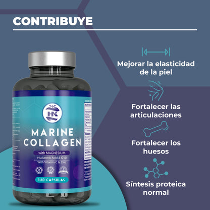 Colageno Marino Con Acido Hialuronico Con Vitamina C - 120 Capsulas - Para Articulaciones, Huesos, Piel, Cabello_1